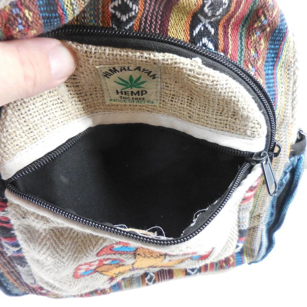 Himalayan Hemp Mushroom Mini Backpack Rising International Boho Woven Bag Nepal
